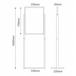 Soporte con patas para cartel de 505x706 mm medidas