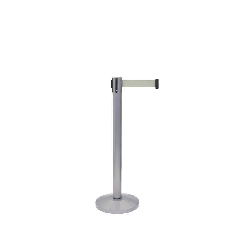 Poste separador gris con cinta extensible gris claro