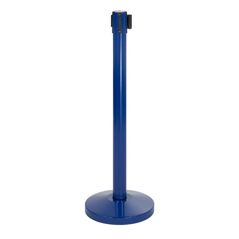 Poste separador azul con cinta retractil