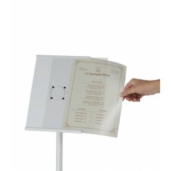 Porta menú o portagráficas blanco ajustable en altura