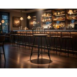 TABURETE ALTO CON RESPALDO DE METAL Y ASIENTO DE MADERA 9