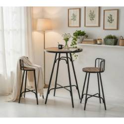 MESA ALTA REDONDA DE METAL Y MADERA con TABURETE 24562