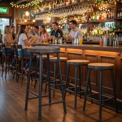 TABURETE DE METAL CON ASIENTO DE MADERA 8