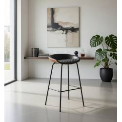 TABURETE DE METAL CON ASIENTO EN SIMILPIEL MARRON y NEGRO