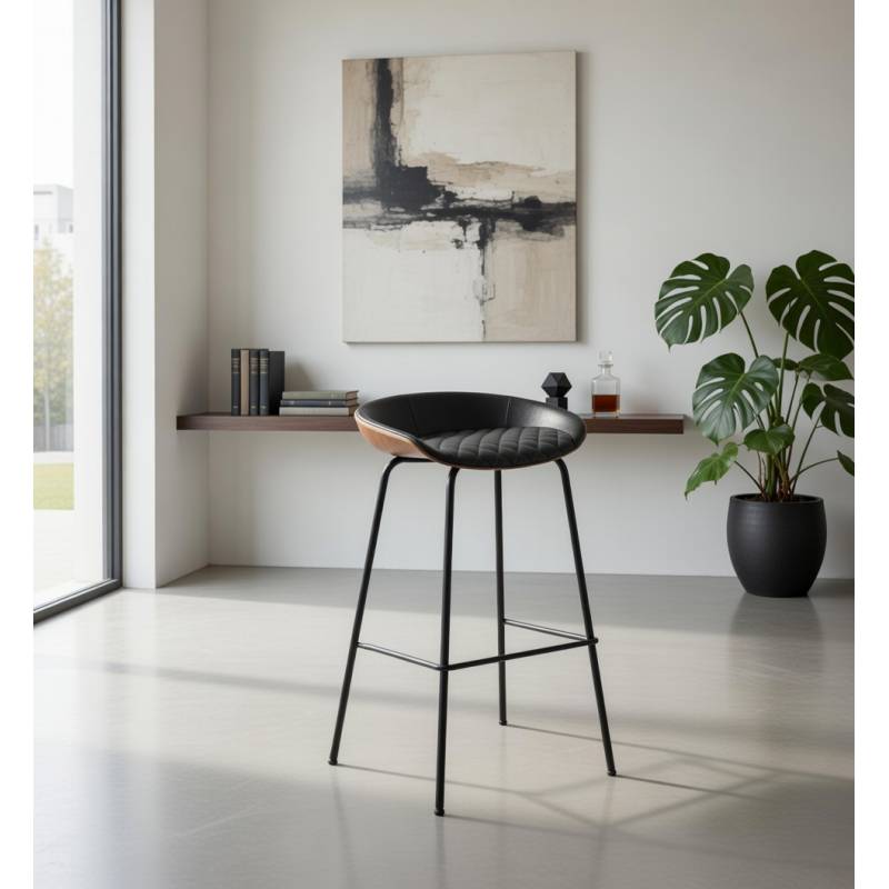 TABURETE DE METAL CON ASIENTO EN SIMILPIEL MARRON y NEGRO