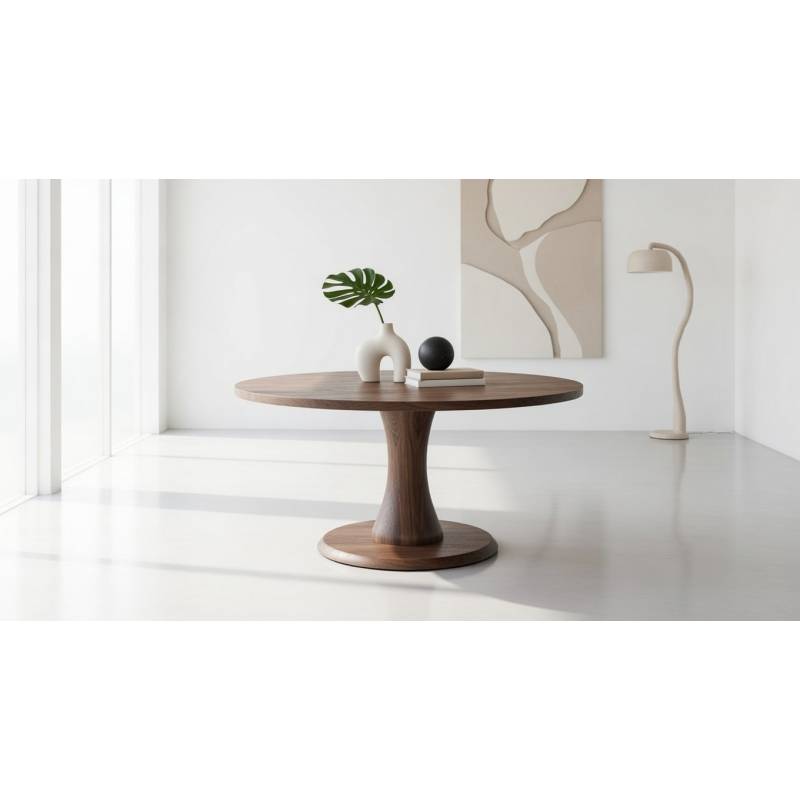 Mesa redonda de madera de acacia marrón