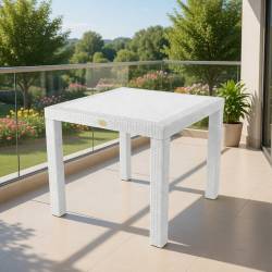 MESA CUADRADA IMITACION RATTAN COLOR BLANCO