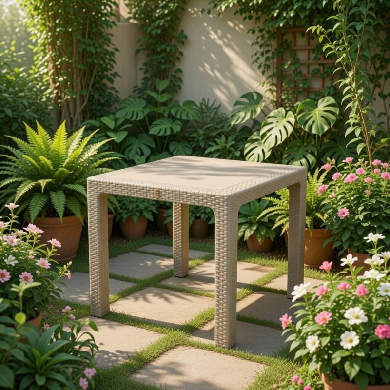 MESA CUADRADA IMITACION RATTAN COLOR CAPUCHINO 2