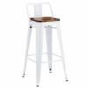 Taburete alto de acero blanco y asiento de madera 2
