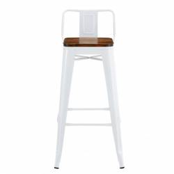 Taburete alto de acero blanco y asiento de madera 3