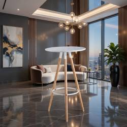 MESA ALTA REDONDA CON PATAS EN HAYA TAPA BLANCA 2