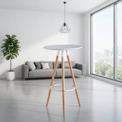 MESA ALTA REDONDA CON PATAS EN HAYA TAPA BLANCA 4
