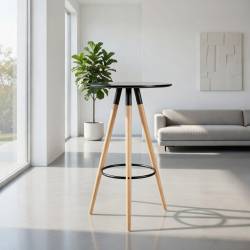 MESA ALTA REDONDA CON PATAS EN HAYA TAPA NEGRA