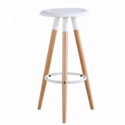 Taburete asiento blanco en polipropileno y patas de madera maciza