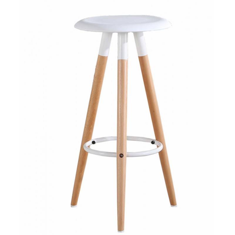 Taburete asiento blanco en polipropileno y patas de madera maciza