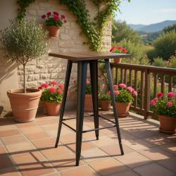 MESA ALTA CUADRADA ACERO NEGRO Y TAPA DE MADERA 0