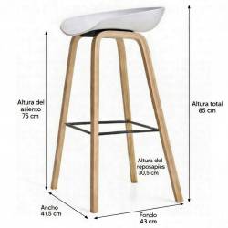 Taburete alto patas de metal y asiento en polipropileno blanco medidas