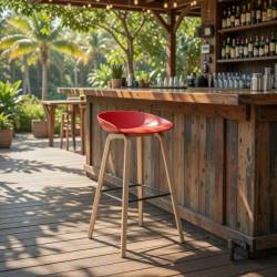 Taburete alto patas de metal y asiento en polipropileno rojo 2