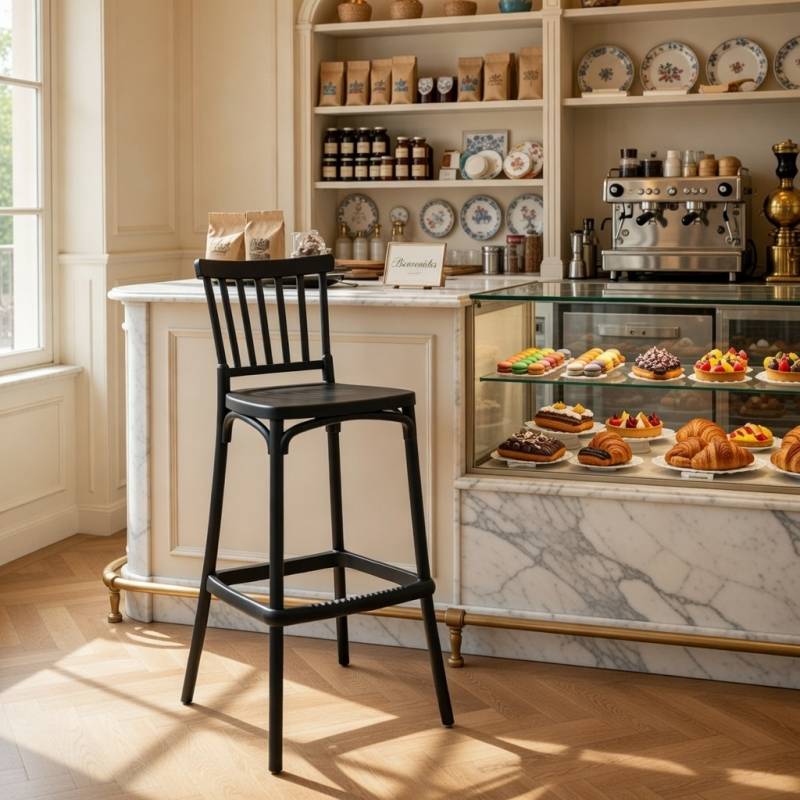 TABURETE ALTO COLOR ANTRACITA DE POLIPROPILENO CON TRATAMIENTO ANTI UV