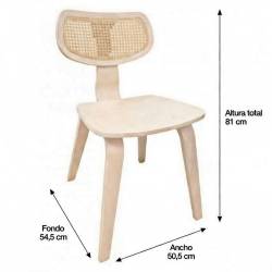 Silla de madera contrachapada de hevea y respaldo de rejilla medidas