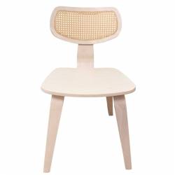 Silla de madera contrachapada de hevea y respaldo de rejilla frontal