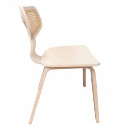 Silla de madera contrachapada de hevea y respaldo de rejilla lateral