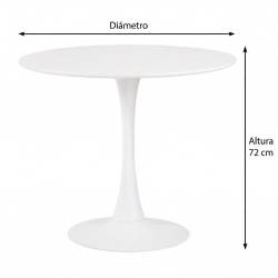 Mesa redonda de 60 a 120 cma con base de metal y tapa lacada en blanco ALTURA