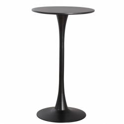 Mesa alta redonda de 60 cm con base de metal y tapa lacada en negro 2