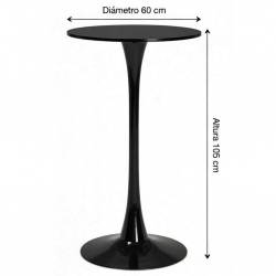 Mesa alta redonda de 60 cm con base de metal y tapa lacada en negro medidas