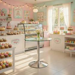 MESA DE CRISTAL REDONDA 60 cm BASE CROMADA 3