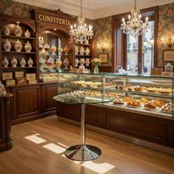 MESA DE CRISTAL REDONDA 60 cm BASE CROMADA