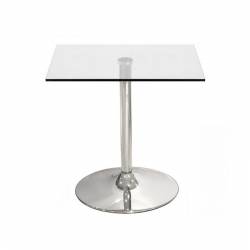 MESA DE CRISTAL CUADRADA 60 cm BASE CROMADA 3