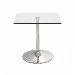 MESA DE CRISTAL CUADRADA 80 cm BASE CROMADA 0