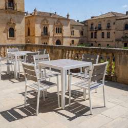 MESA DE 80x80 cm EN METAL Y POLYWOOD GRIS