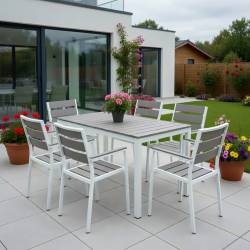 MESA DE 160X90 cm EN METAL Y POLYWOOD GRIS 2