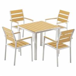 CONJUNTO DE JARDIN 4 SILLONES Y MESA 80x80 CM EN METAL Y POLYWOOD AMARILLO