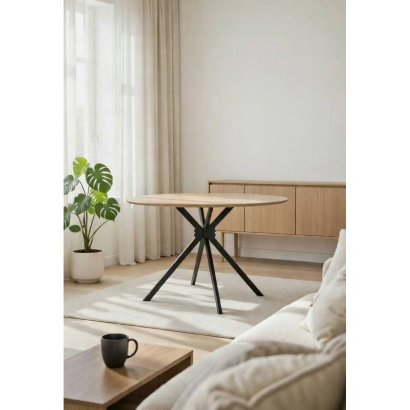 MESA REDONDA DE 120 cm DE DIAMETRO TAPA DE MADERA y PATAS METAL