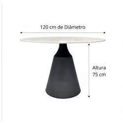 MESA REDONDA DE 120 cm DE DIAMETRO TAPA DE CERAMICA Y PATA EN METAL medidas