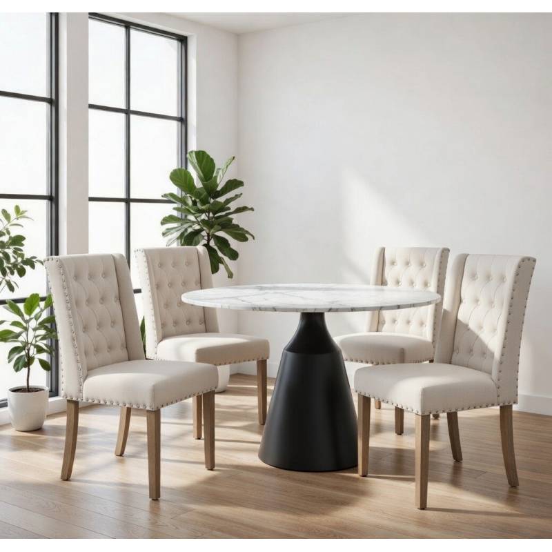 MESA REDONDA DE 120 cm DE DIAMETRO TAPA DE CERAMICA Y PATA EN METAL