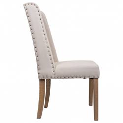 Silla de madera tapizada en beige lateral