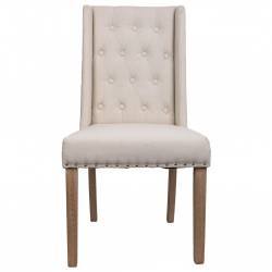 Silla de madera tapizada en beige frontal