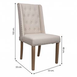 Silla de madera tapizada en beige medidas