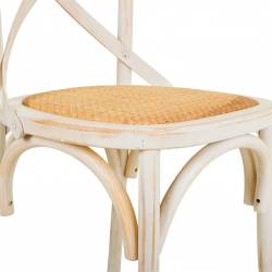 SILLA DE MADERA BLANCA ASIENTO DE RATAN DETALLE