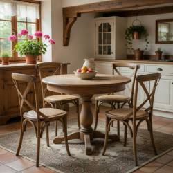 SILLA DE MADERA ASIENTO DE RATAN CON MESA OPCIONAL A JUEGO