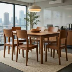 SILLA DE MADERA DE ACACIA ACABADO NOGAL CON MESA OPCIONAL A JUEGO