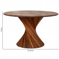 MESA DE COMEDOR REDONDA DE 130 cm EN MADERA DE ACACIA MEDIDAS