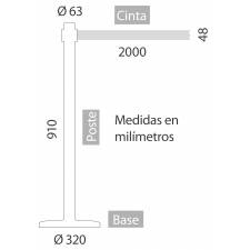 Poste separador dorado con cinta extensible medidas