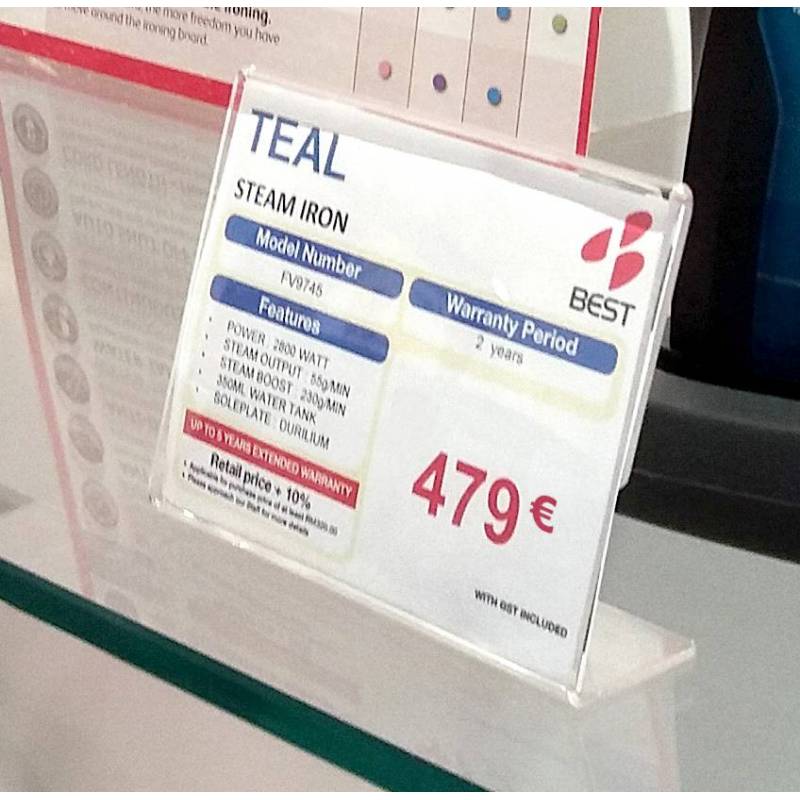 Portagráfica  o portaprecios en L horizontal