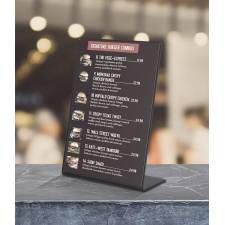 Soporte en acrílico negro usado en un restaurante