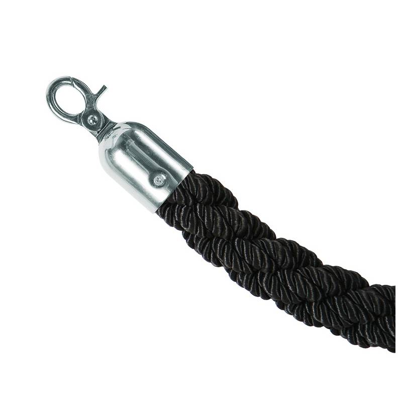 Cordón negro trenzado para postes separadores acabado cromado